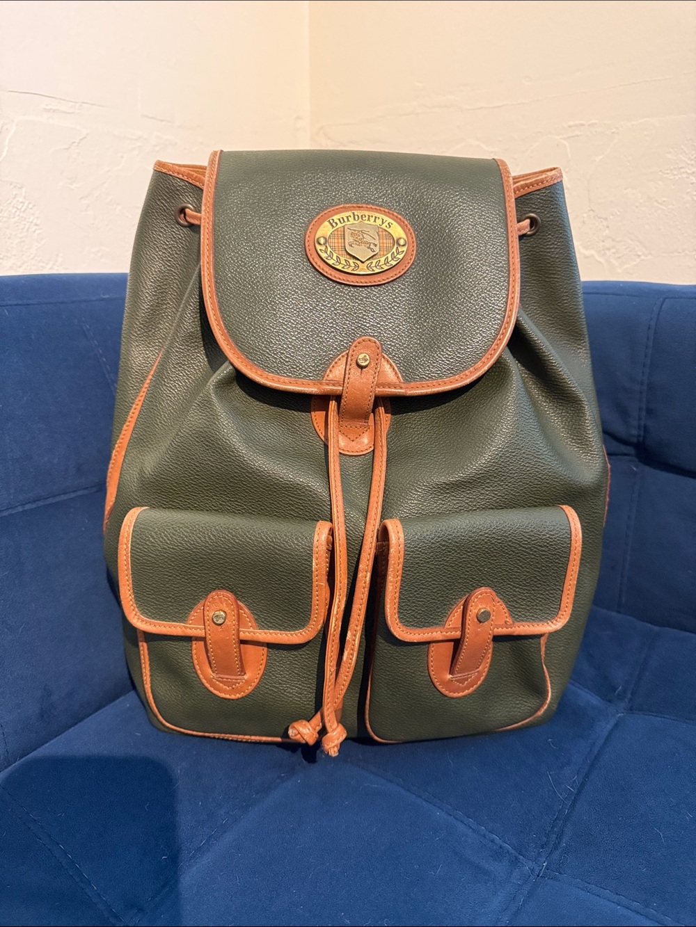 Burberry Green Backpack with Tan Leather Trim